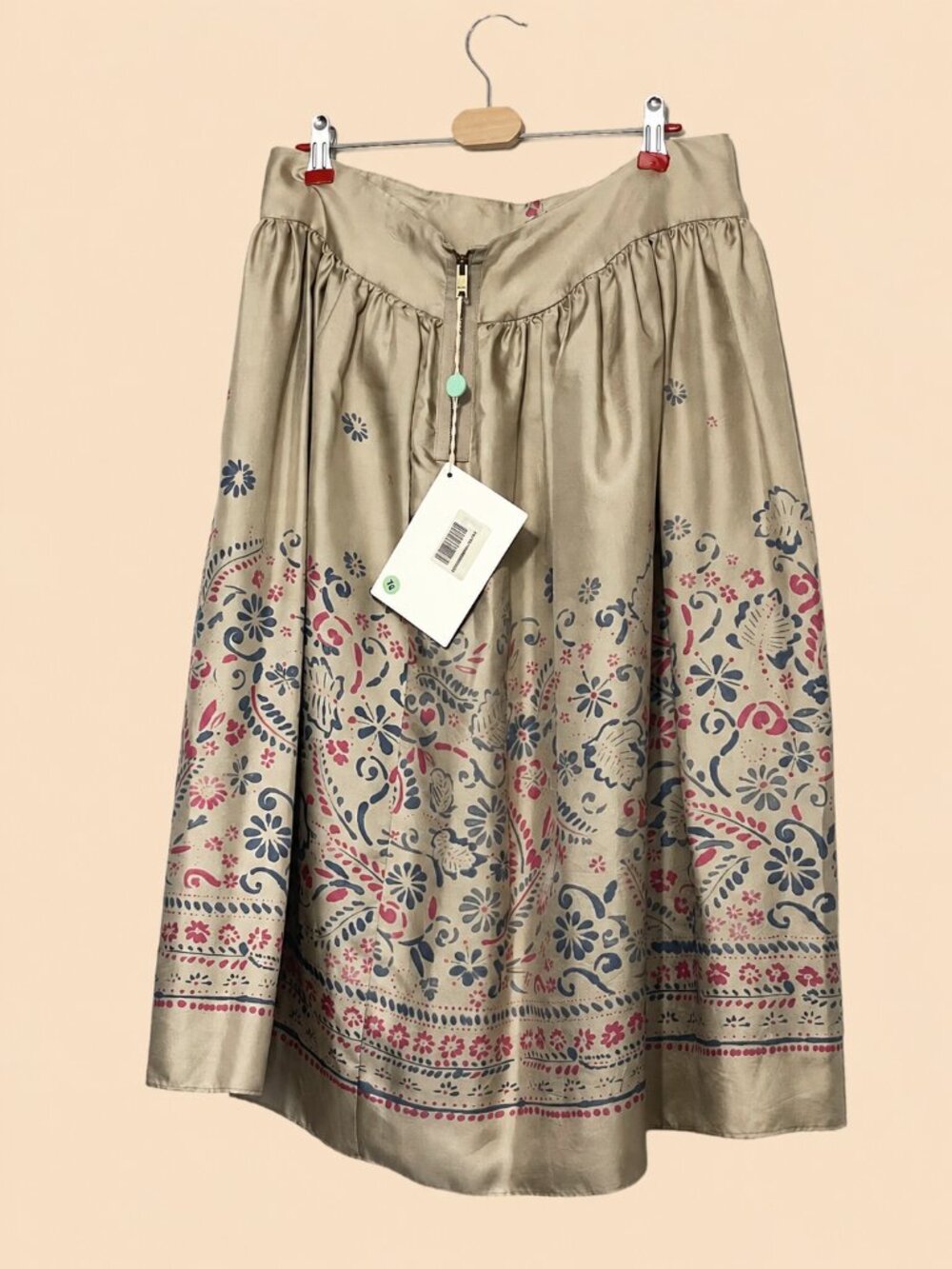 DKNY Brand New 100% Silk Floral Bohemian Mid Length Skirt 8 Size
